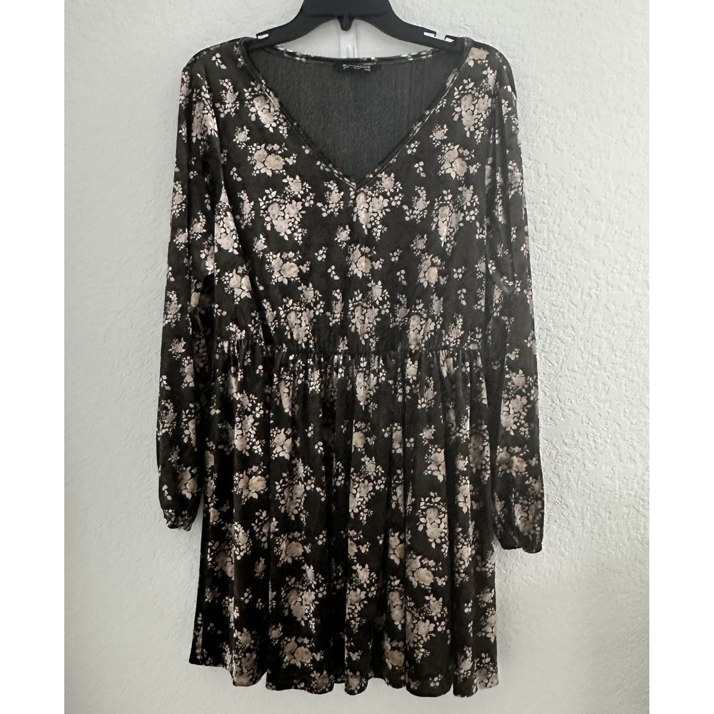 BloomChic Velvet V-Neck Dress Women 10 Sage Green Dark Floral Fairy Cottage Boho